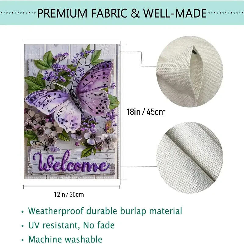 Purple Butterfly Welcome Burlap Garden Flag Double-Sided 12" x 18" NEW! Home & Garden:Yard, Garden & Outdoor Living:Décor:Flags Cozy Home Treasures